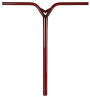A red T-bar scooter handlebar against a white background.