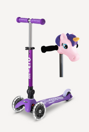 Micro Mini Foldable LED Scooter + Pink/Purple Unicorn ScootaHeadz Bundle