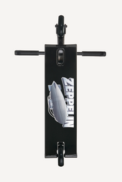 Black scooter deck with 'Zeppelin' branding on a white background