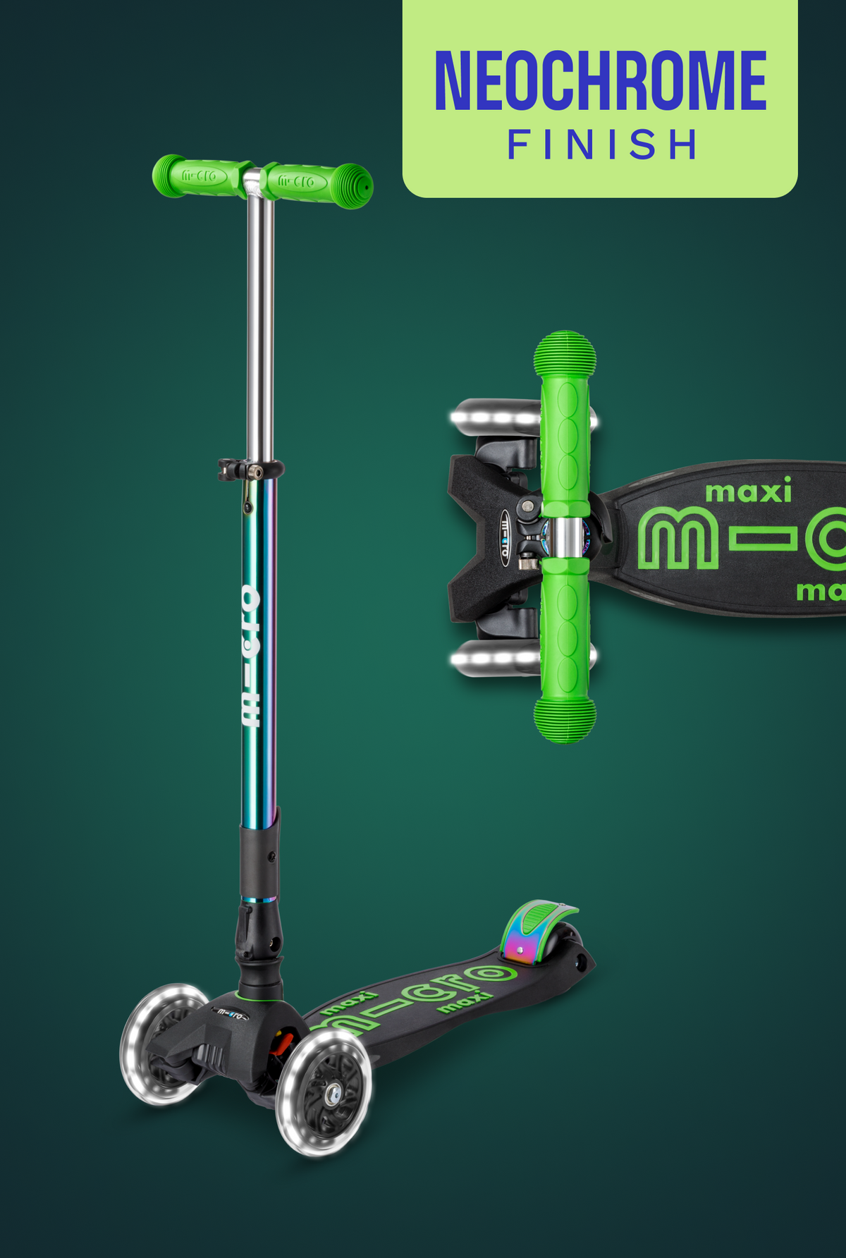 Micro Maxi Foldable LED Neochrome | Child Scooter | Micro Kickboard