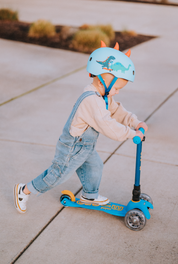 A young boy riding his Mini Foldable LED scooter.