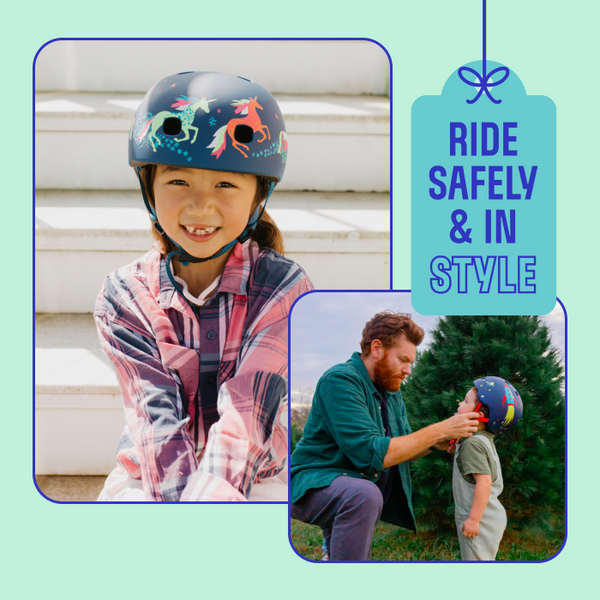 Collage of two kids wearing the Micro Helmets. 