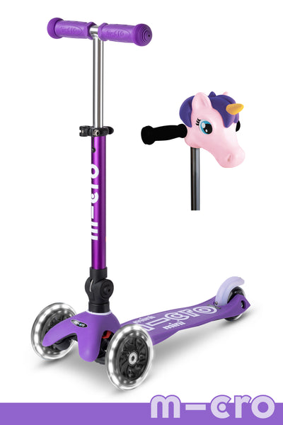 Micro Mini Foldable LED Scooter + Pink/Purple Unicorn ScootaHeadz Bundle product image