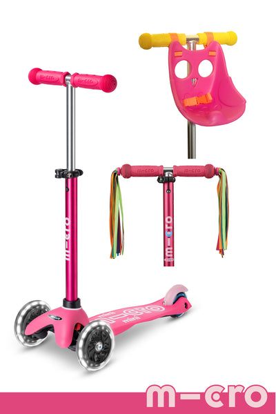 Micro Mini LED Pink Scooter + Pink ScootaSeatz + Rainbow Streamers Bundle product image