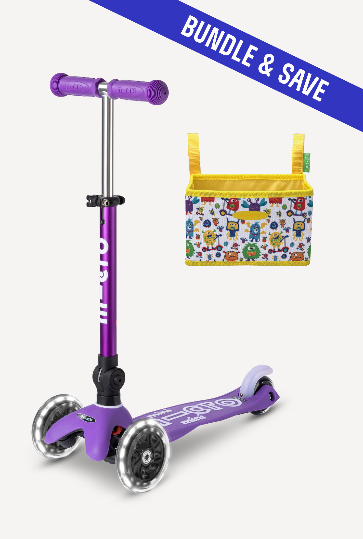 bundle mini foldable led purple basket monster .